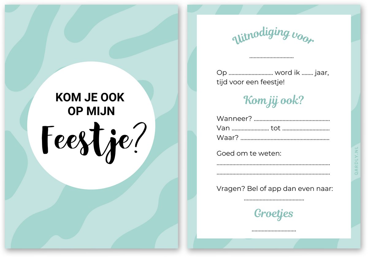 Uitnodiging kinderfeestje jongen meisje - 10 stuks - Uitnodiging verjaardag - Inclusief enveloppen - Uitnodiging feest - Hippe print