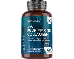 Pure Marine Collageen - 1170mg - 120 capsules voor 2 maanden voorraad - Gehydrolyseerd Type 1 collageen poeder in elke capsule - Laboratorium getest op onzuiverheden - Geproduceerd in het Verenigd Koninkrijk - Viscollageen supplement van WeightWorld