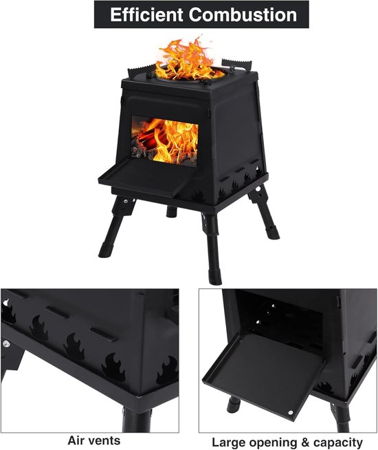 Draagbare Houtkachel Voor Kamperen (XXL)- Camping Oven voor 3-5 personen-verstelbare Kampeer Kachel - Camping Kooktoestel - Camping Accessoires-Roestvrij staal van Merkloos — afbeelding 5
