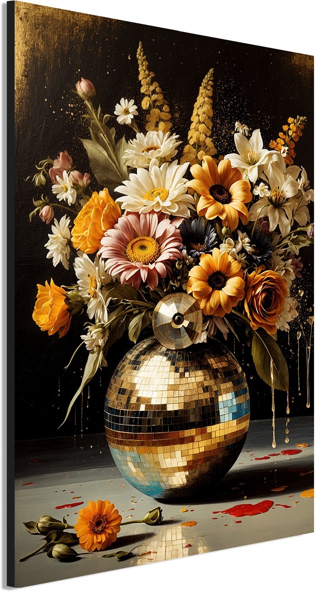 Wanddecoratie Metaal - Aluminium Schilderij Dansende bloemenpracht reflectie - 120 x 80 cm - Discobal - Muurdecoratie woonkamer en slaapkamer - Inclusief ophangsysteem - Modern - Modern - Displate alternatief