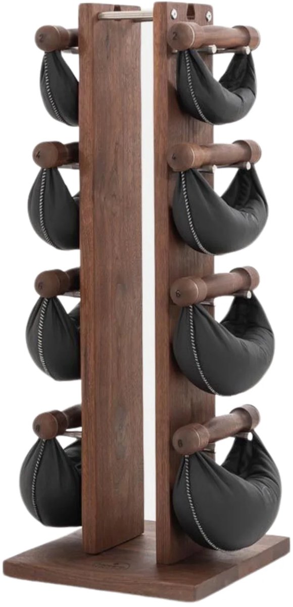 NOHRD SwingBell Toren Set Walnoot - kettlebells met opslagrek - Notenhout en leer