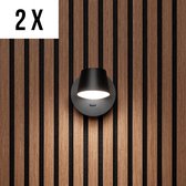 Akudeco – Wandlamp met netstroomaansluiting – Modern rond ontwerp – 3000K – Zwart - 2 stuks