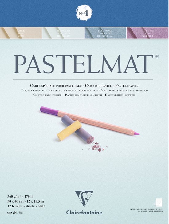 Clairefontaine Pastelmat nr 4 360 gram 12 vel 4 kleuren 30 x 40 cm