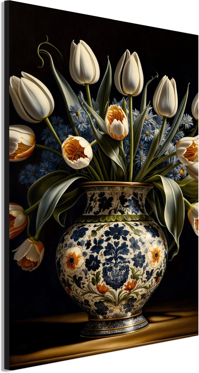 Wanddecoratie Metaal - Aluminium Schilderij Porselein en Pracht - 30 x 20 cm - Vaas - Muurdecoratie woonkamer en slaapkamer - Inclusief ophangsysteem - Klassiek - Modern - Displate alternatief