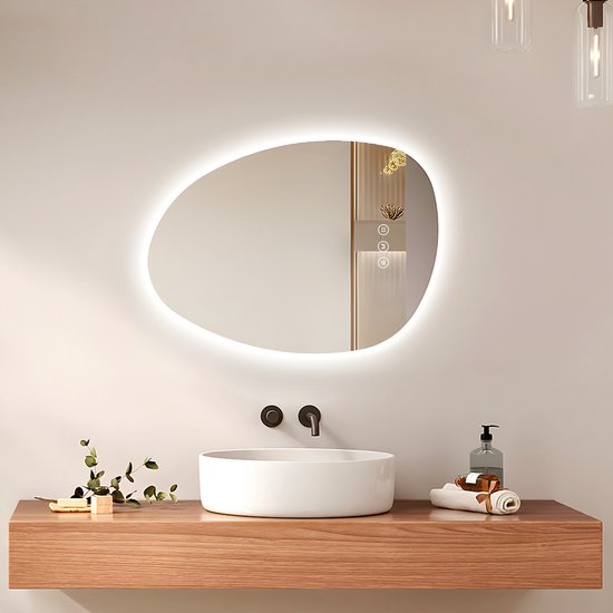 Miroir EMKE avec Siècle des Lumières LED - Anti-condensation - 3 couleurs de lumière - Gradable - Forme organique - Miroir de salle de bain