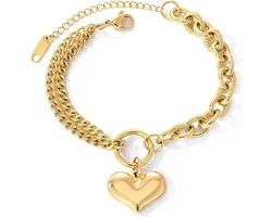 armband dames met hartje - Schakelarmband vrouw goudkleurig van Sophie Siero® - verstelbare armband goudkleurig- Met Cadeauverpakking