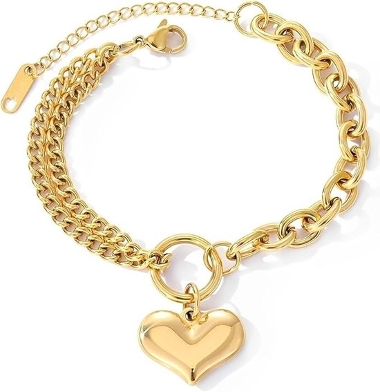 Bracelet en or avec coeur - Bracelets à maillons à maillons couleur or par Sophie Siero - Avec boîte cadeau