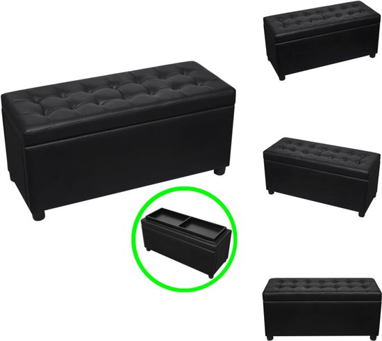 vidaXL Repose-pieds de rangement - Revêtement en simili cuir noir - 87,5 x 36 x 41 cm - Avec compartiment de rangement et cadre en bois - Repose-pieds