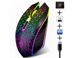 HXSJ T34 Gaming Set – Draadloze RGB Muis + Muismat – Ultra Licht – Zwart