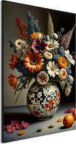 Wanddecoratie Metaal - Aluminium Schilderij Bloemrijk mozaïekkunstwerk stralen - 60 x 40 cm - Bloemen - Muurdecoratie woonkamer en slaapkamer - Inclusief ophangsysteem - Klassiek - Modern - Displate alternatief