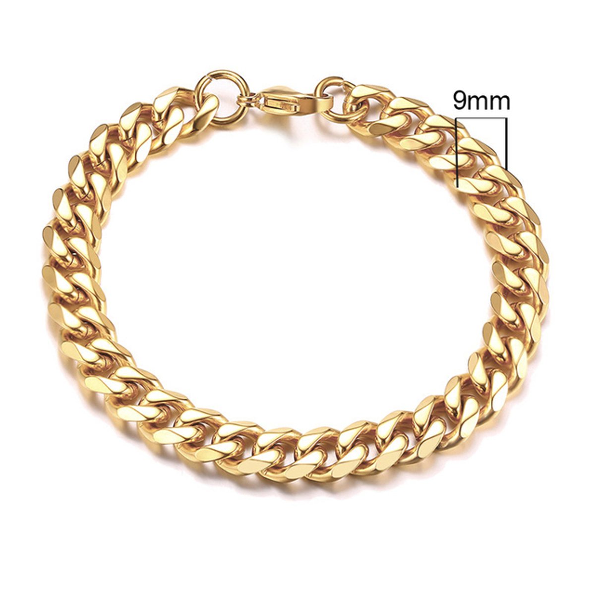 Zilverkleurige Roestvrij Stalen Armband 9mm - goud - LMPiercings