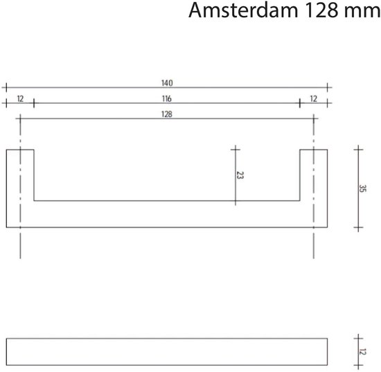 Handgreep - VNSTRA Amsterdam - Zwarte Handgreep Zwart RVS 128mm - Keukengreep - Deurgreep - Meubelgreep - Zwarte Greep 128mm - Design Handgreep - 128mm - Moderne Deurgreep - Hoge Kwaliteit - Handgreep voor Keuken, Kast, Deur en Meubels 128mm