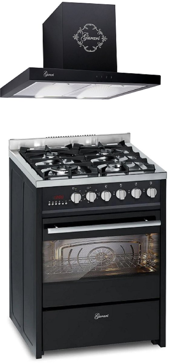 GURARI GCH E 610 BL, gasfornuis vrijstaand 60 cm+GCh 462 BL 6 Prime Afzuigkap 60 cm