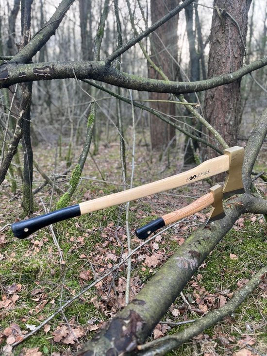 Handbijl met zwart handvat - 800 gram - 35 cm - Hakbijl - Outdoor camping kampeer bijlen metaal/hout van Kinzo Garden — afbeelding 2