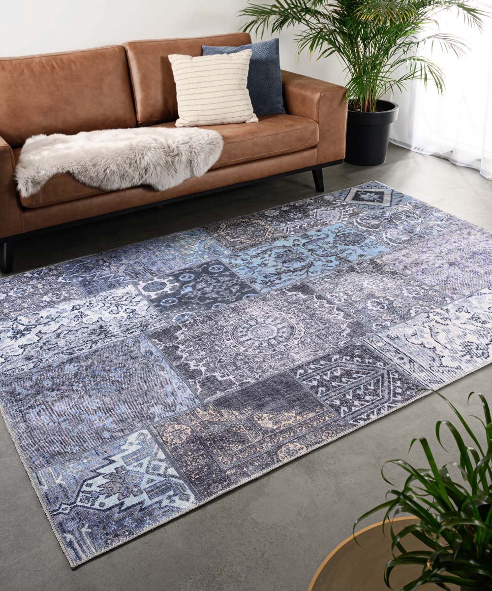 Patchwork vloerkleed - Fade Dreamer zwart/multi 140x200