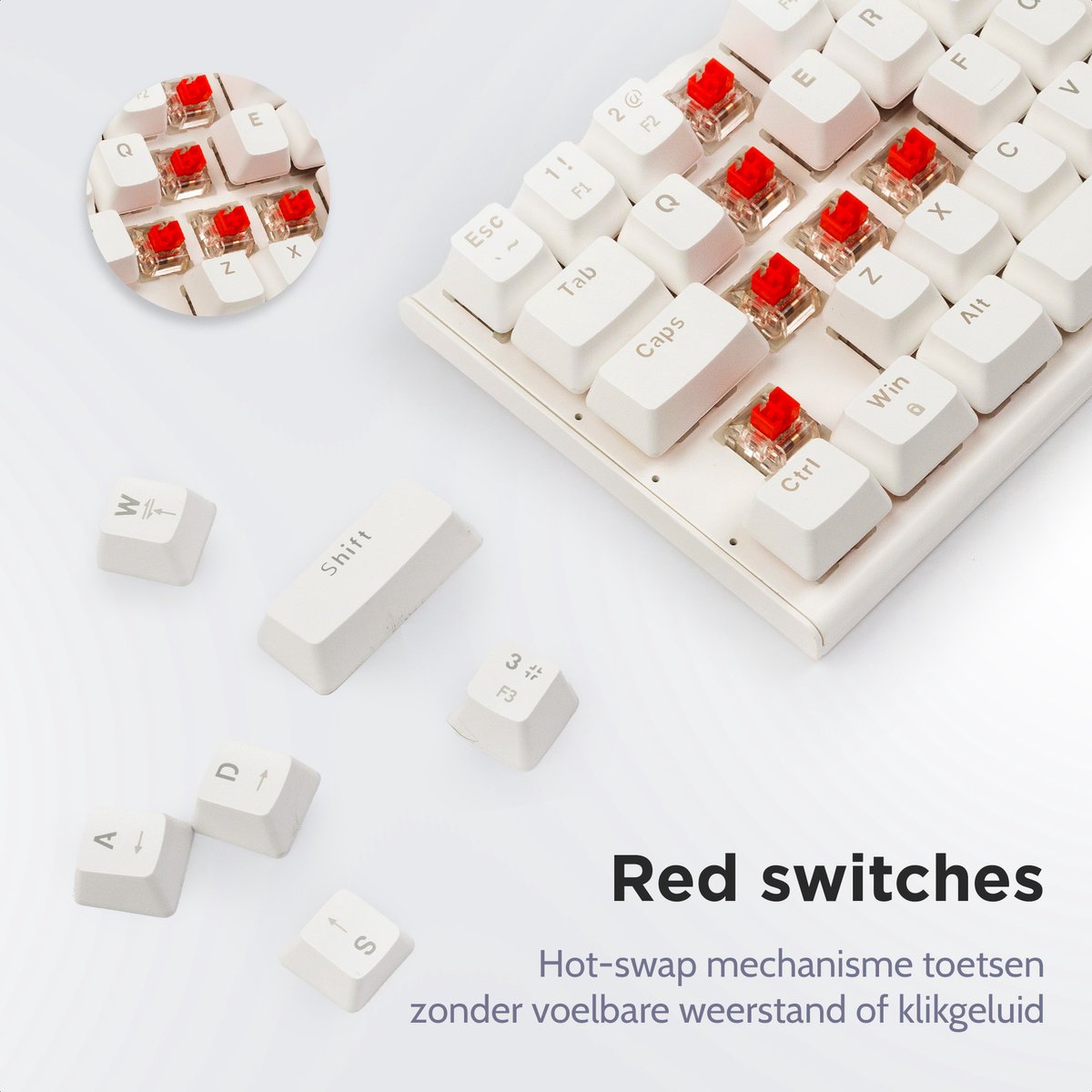 getcetera 60% Mechanisch Gaming Toetsenbord - Red Switches - RGB - QWERTY - USB-C Bedraad - Compact Wit thumbnail 3