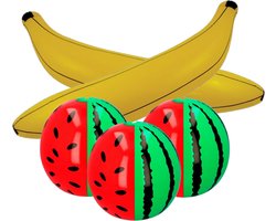 Boland Opblaasbare fruit mix - 2x banaan 71 cm en 3x Watermeloen 35 cm - deco opblaasartikelen