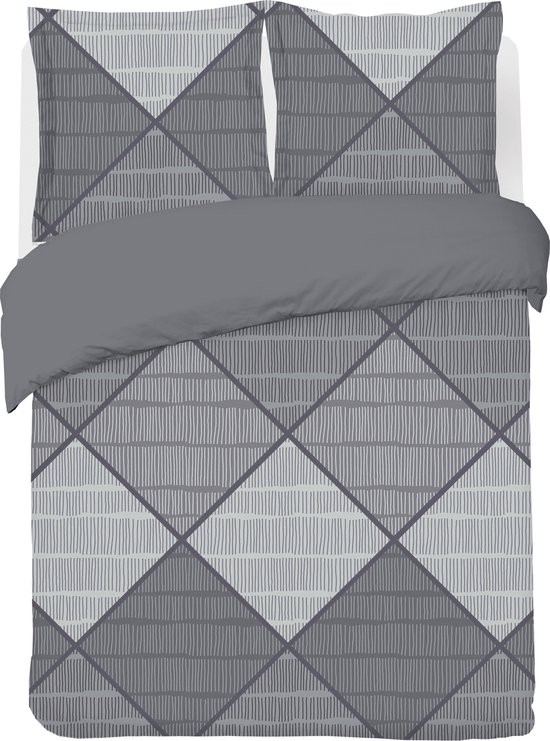 Vision - Harold Grey - Housse de couette 200x200cm avec 2 taies d'oreiller assorties - 100% coton