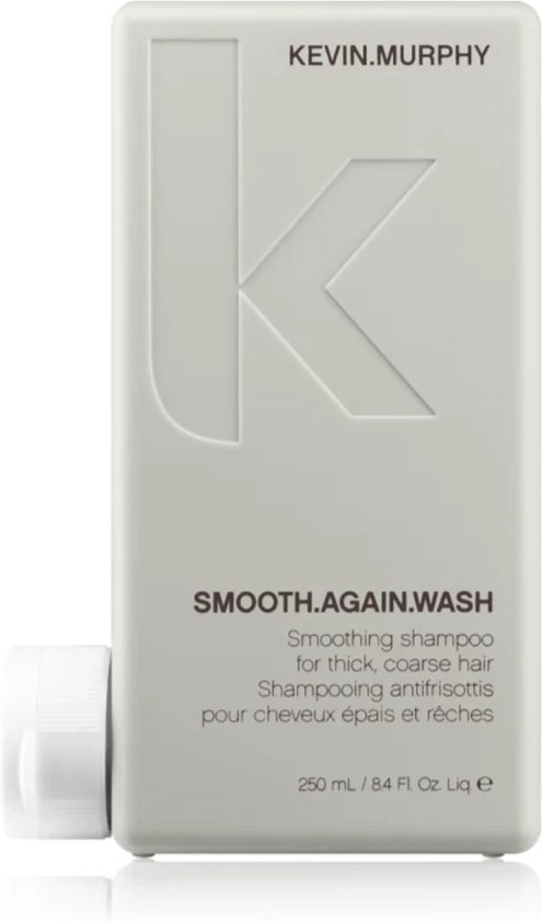 Bouteille KEVIN.MURPHY couleur crème avec "SMOOTH.AGAIN.WASH" inscrit. 250ml.