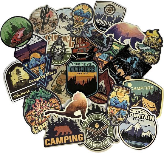 Outdoor Avontuur travel stickers - 50 stuks thema camping, reizen, natuur etc