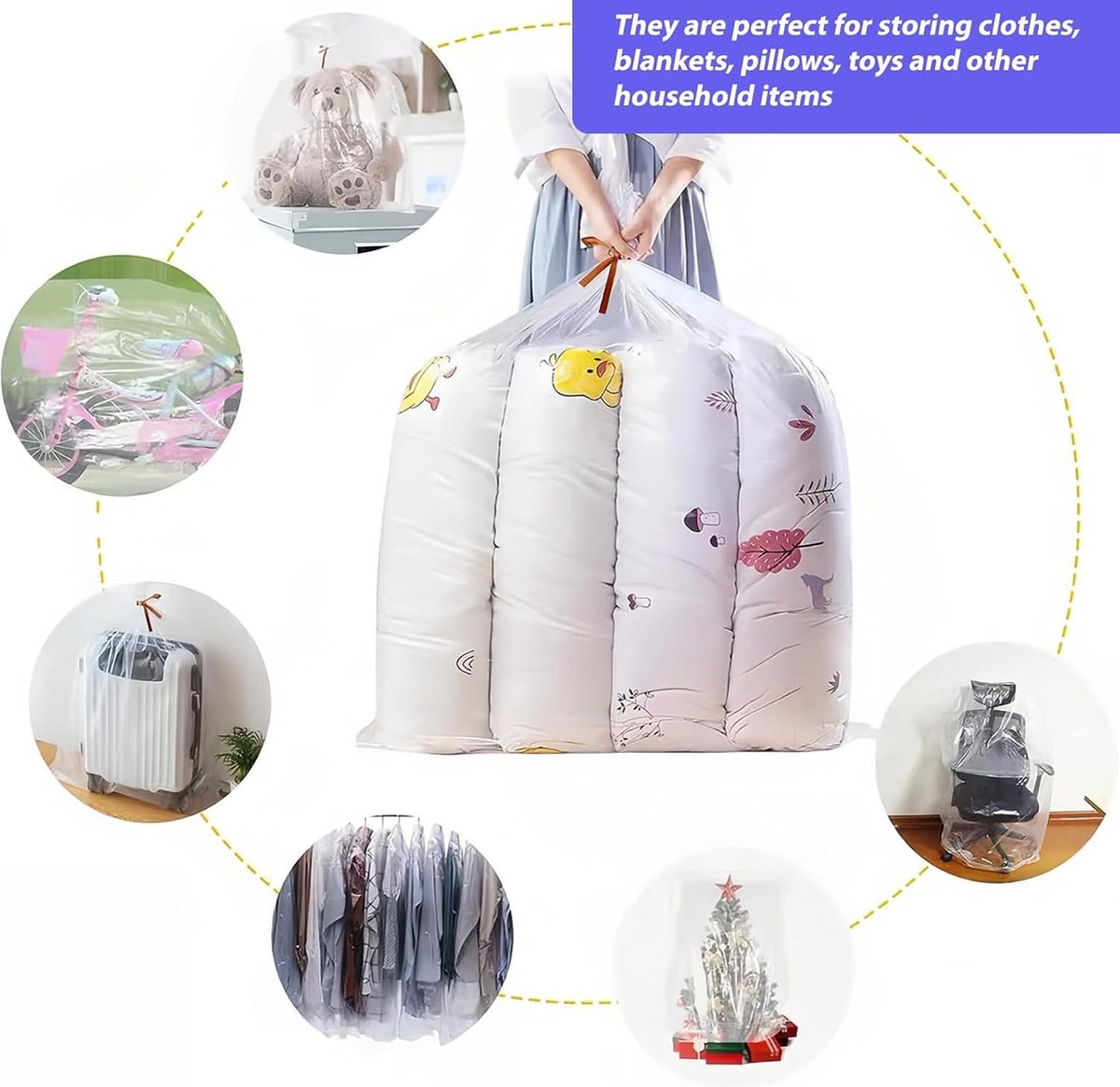 5 Stuks 100 X 150 Cm Extra Grote Doorzichtige Plastic Gigantische Opbergzakken Transparante Kunststof Zakken Stevig Enorme Opbergzakken Voor Bagage Koffer Kinderwagen Pluche