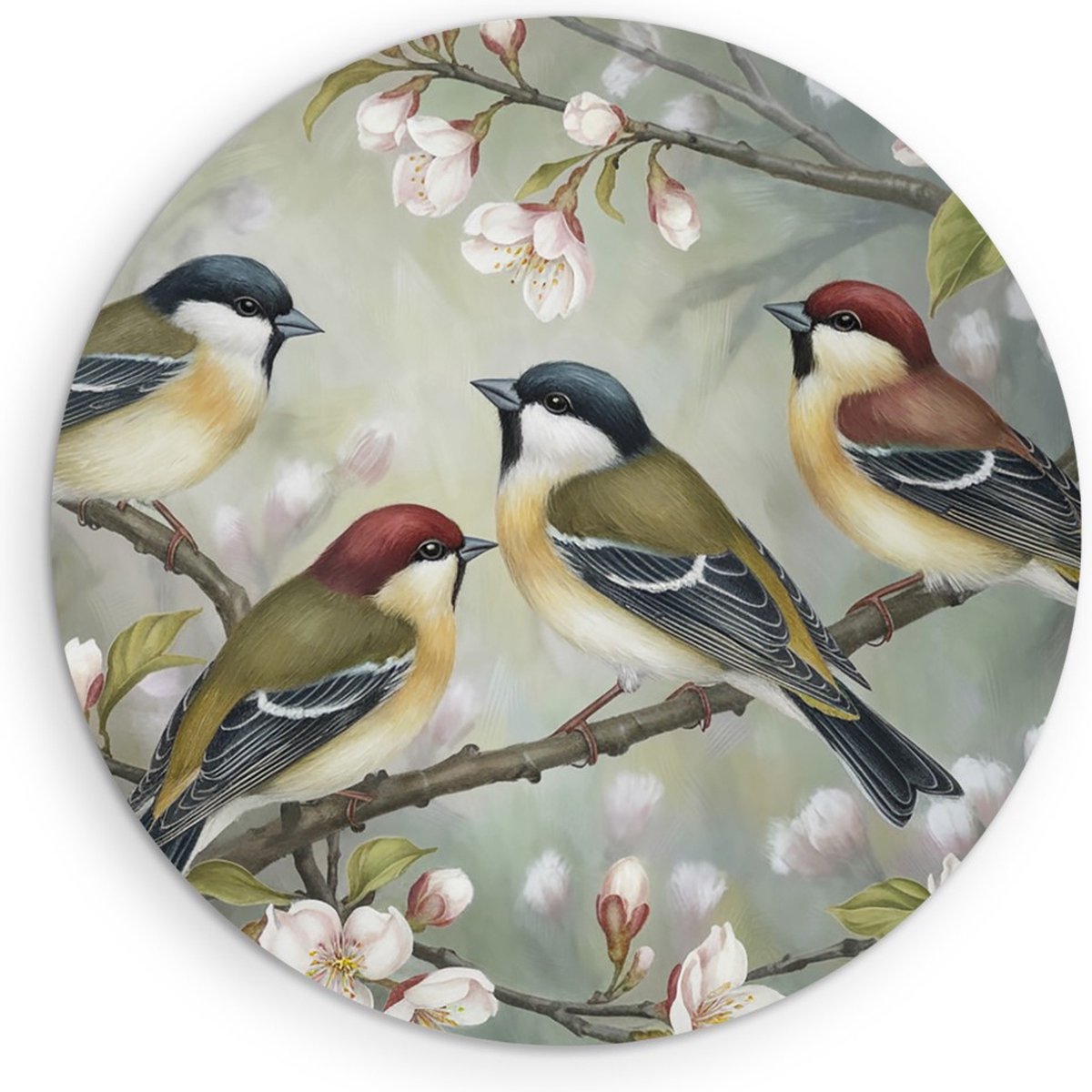 Saammp Muurcirkel Hout - 4 Kolibries - Dieren - Bloemen - Ø 70 - Wandcirkel - Wanddecoratie Cirkel - muurdecoratie Woonkamer - Slaapkamer decoratie - Rond Schilderij
