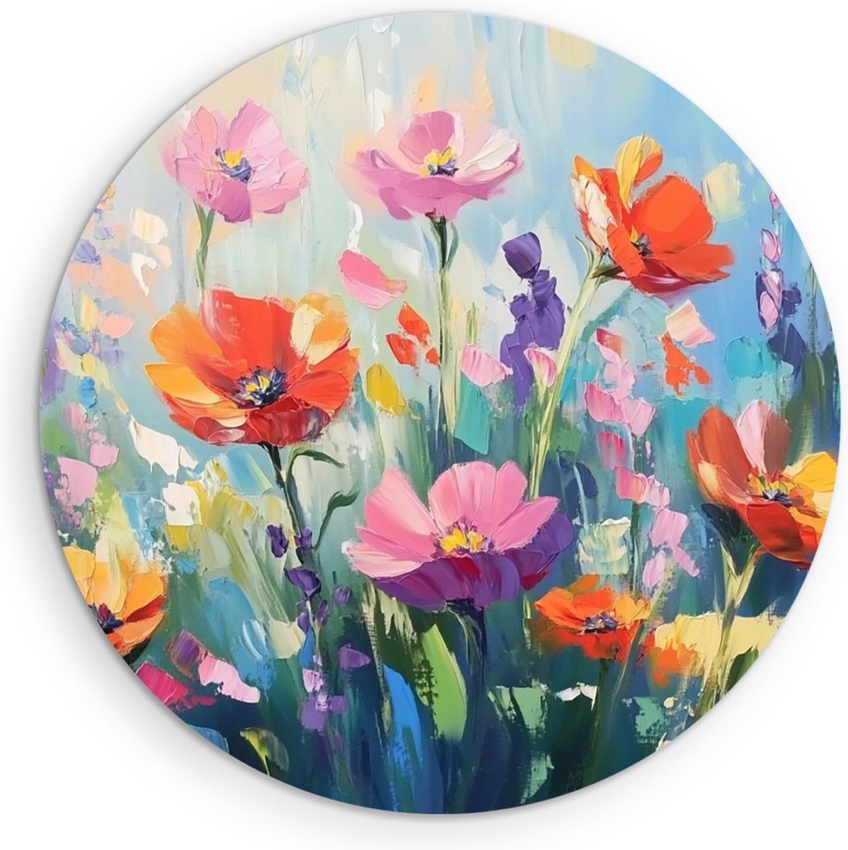 Saammp Forex Muurcirkel - Kleurrijk Bloemenveld - Natuur - Abstract - Ø 70 - Wandcirkel - Wanddecoratie Cirkel - Muurdecoratie Woonkamer - Kantoor Decoratie
