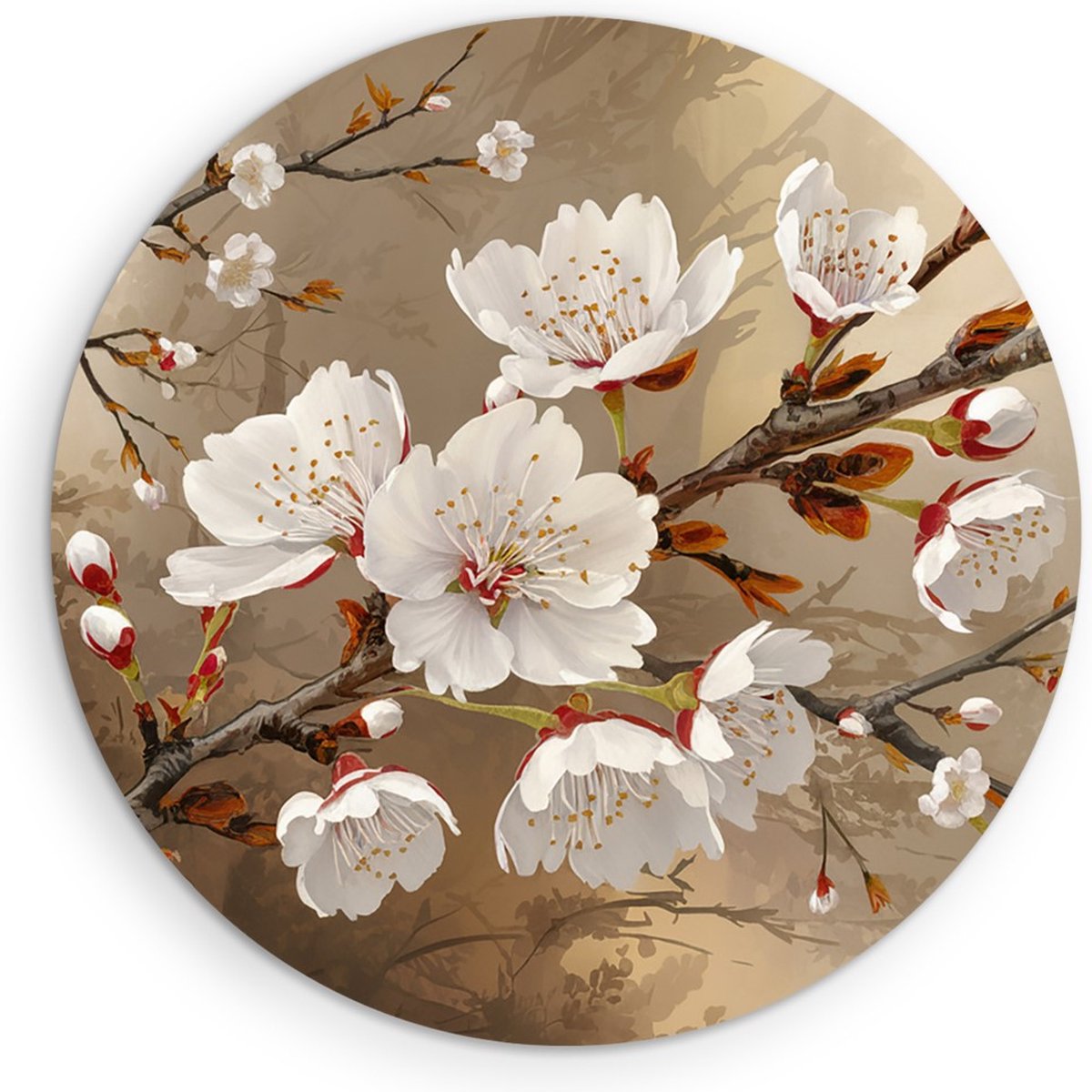 Saammp Forex Muurcirkel - Lente Bloesem Tak - Natuur - Abstract - Ø 70 - Wandcirkel - Wanddecoratie Cirkel - Muurdecoratie Woonkamer - Kantoor Decoratie