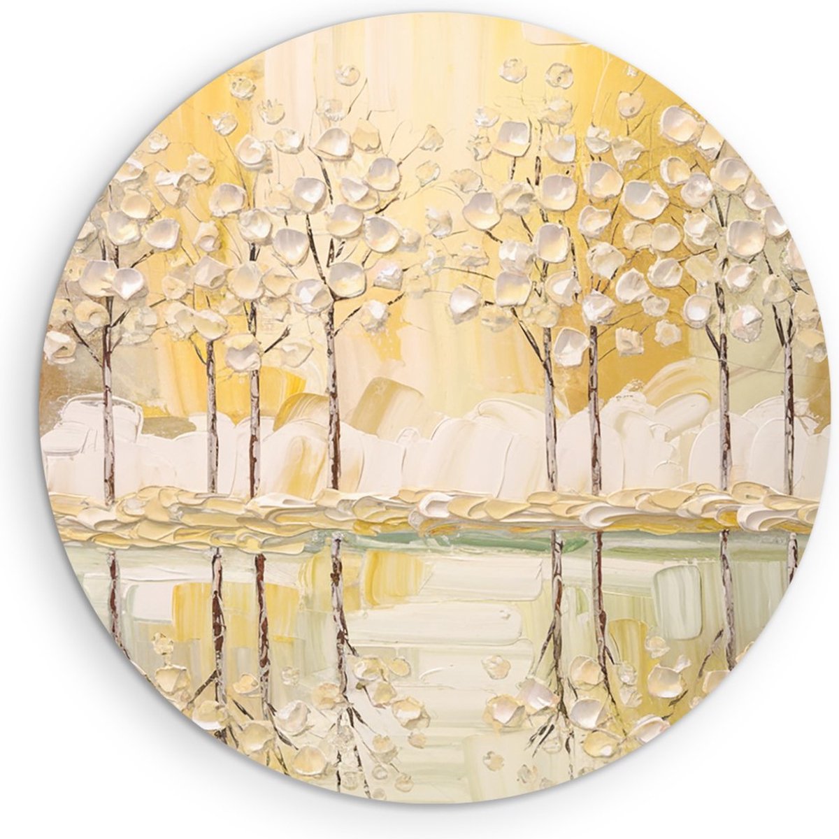 Saammp Forex Muurcirkel - Abstract bos - Goud - Wit - Landschap - Natuur - Ø 70 - Wandcirkel - Wanddecoratie Cirkel - Muurdecoratie Woonkamer - Slaapkamer decoratie - Rond Schilderij
