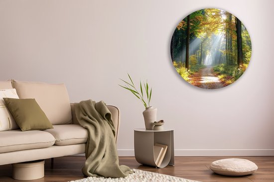 Saammp Forex Muurcirkel - Botanisch - Bospad - Herfstachtig - Landschap - Natuur - Ø 70 - Wandcirkel - Wanddecoratie Cirkel - Muurdecoratie Woonkamer - Slaapkamer decoratie - Rond Schilderij
