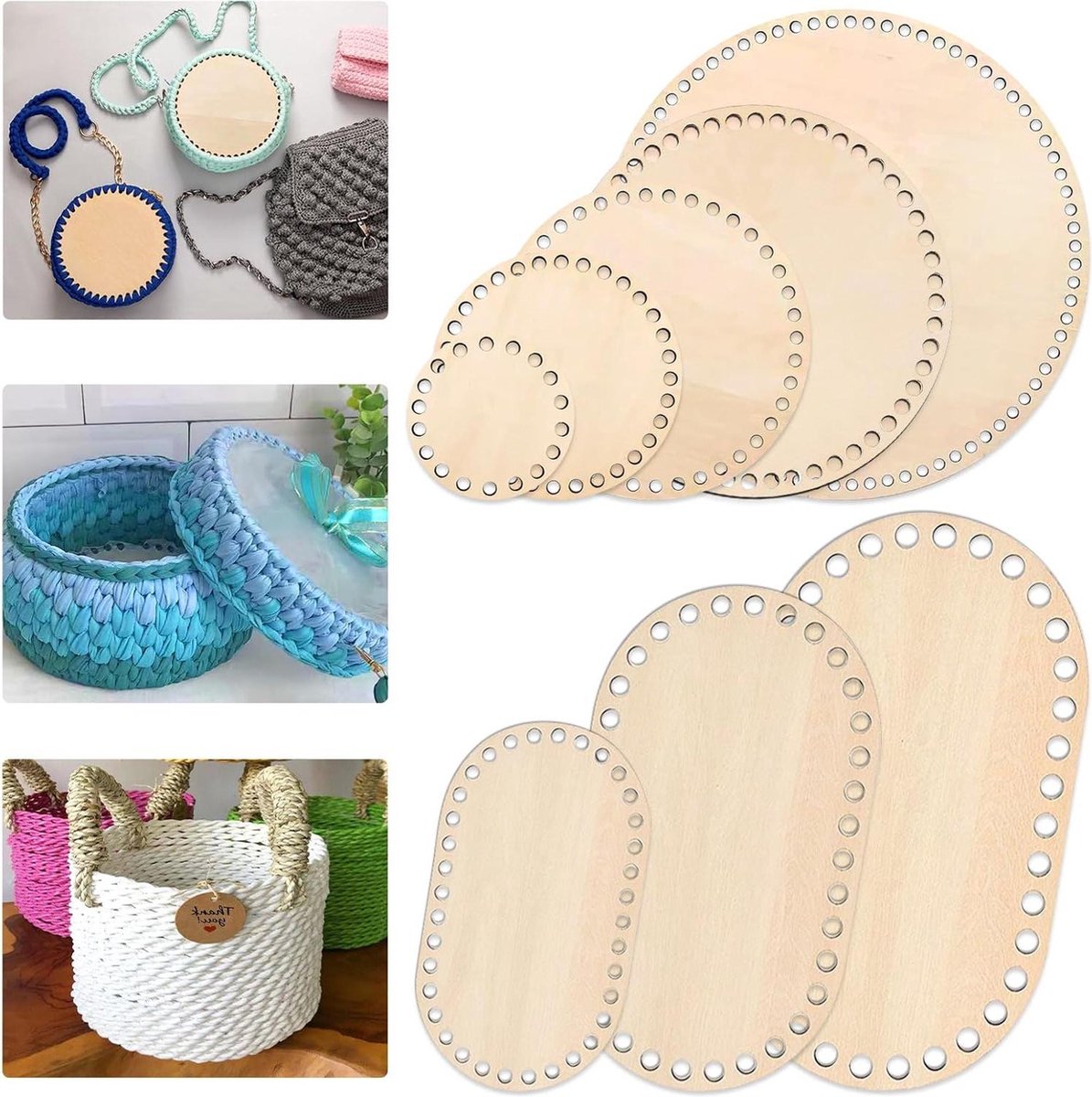Ronde gehaakte mand bodem - 8 stijlen natuurlijke houten mand bodem - mand bodem voor haken - mand vlechten - blank gehaakte mand - houten basis - houten mand voor doe-het-zelf huishoudtextiel .
