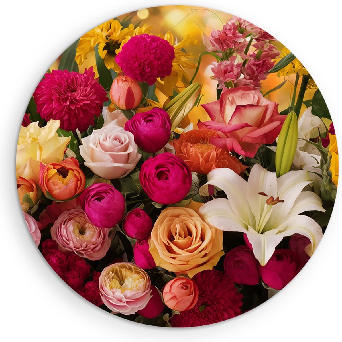 Saammp Muurcirkel Hout - Boeket Bloemen - Natuur - Abstract - Ø 40 - Wandcirkel - Wanddecoratie Cirkel - Muurdecoratie Woonkamer - Kantoor Decoratie