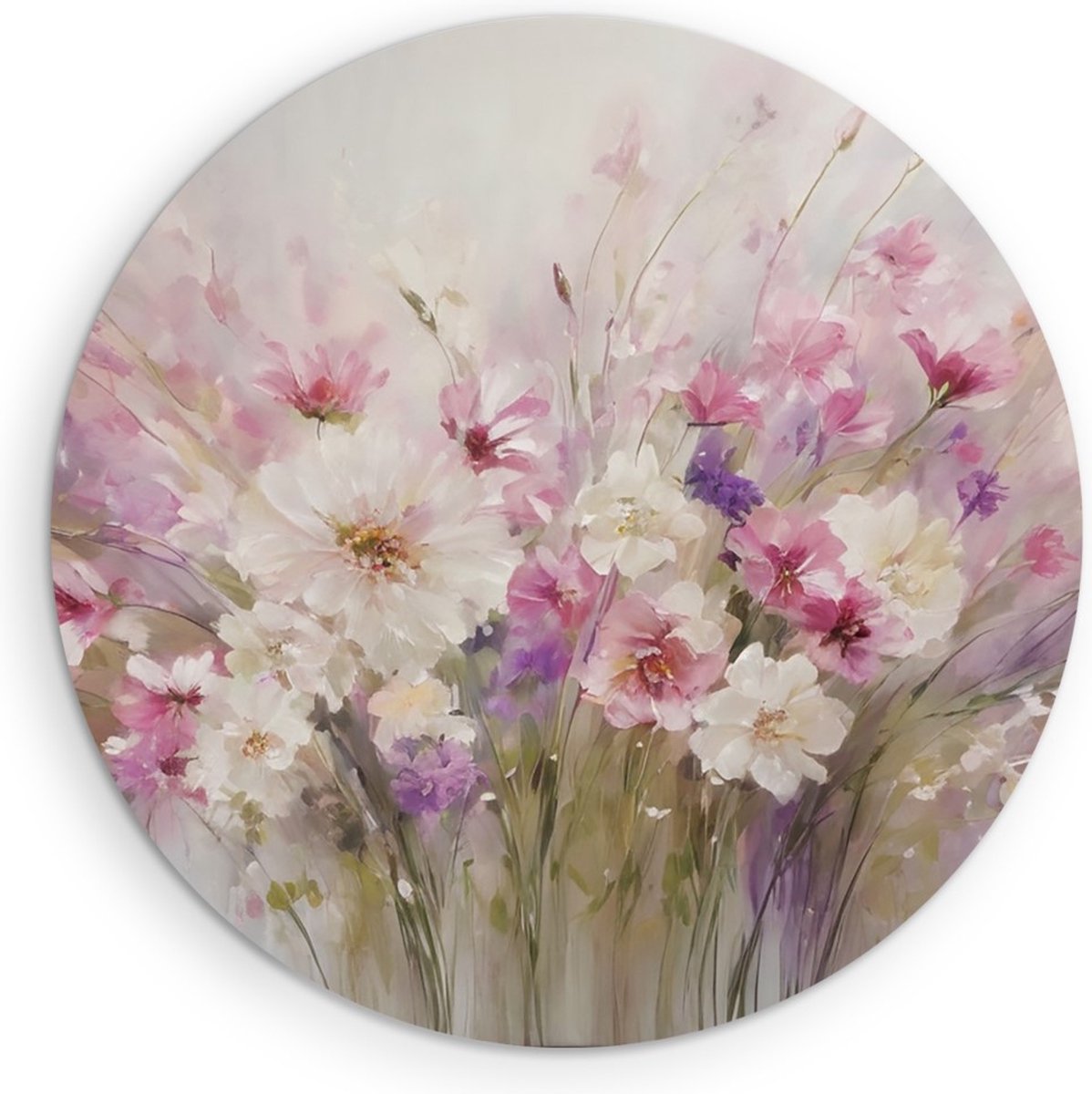 Saammp Forex Muurcirkel - Abstracte Bloemen - Roze - Paars - Ø 70 - Wandcirkel - Wanddecoratie Cirkel - Muurdecoratie Woonkamer - Kantoor Decoratie