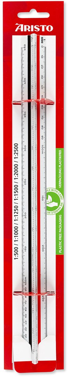 Aristo schaalstok C - lengte 30 cm - 1:500 :1000 :1250 :1500 :2000 :2500 - wit kunststof - op blisterverpakking - AR-23505EB