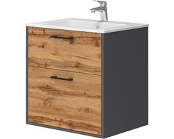 Vicco Badkamermeubelset Lanco, Antraciet/Goudkleurig Eiken, 60 x 60 cm 2-delig