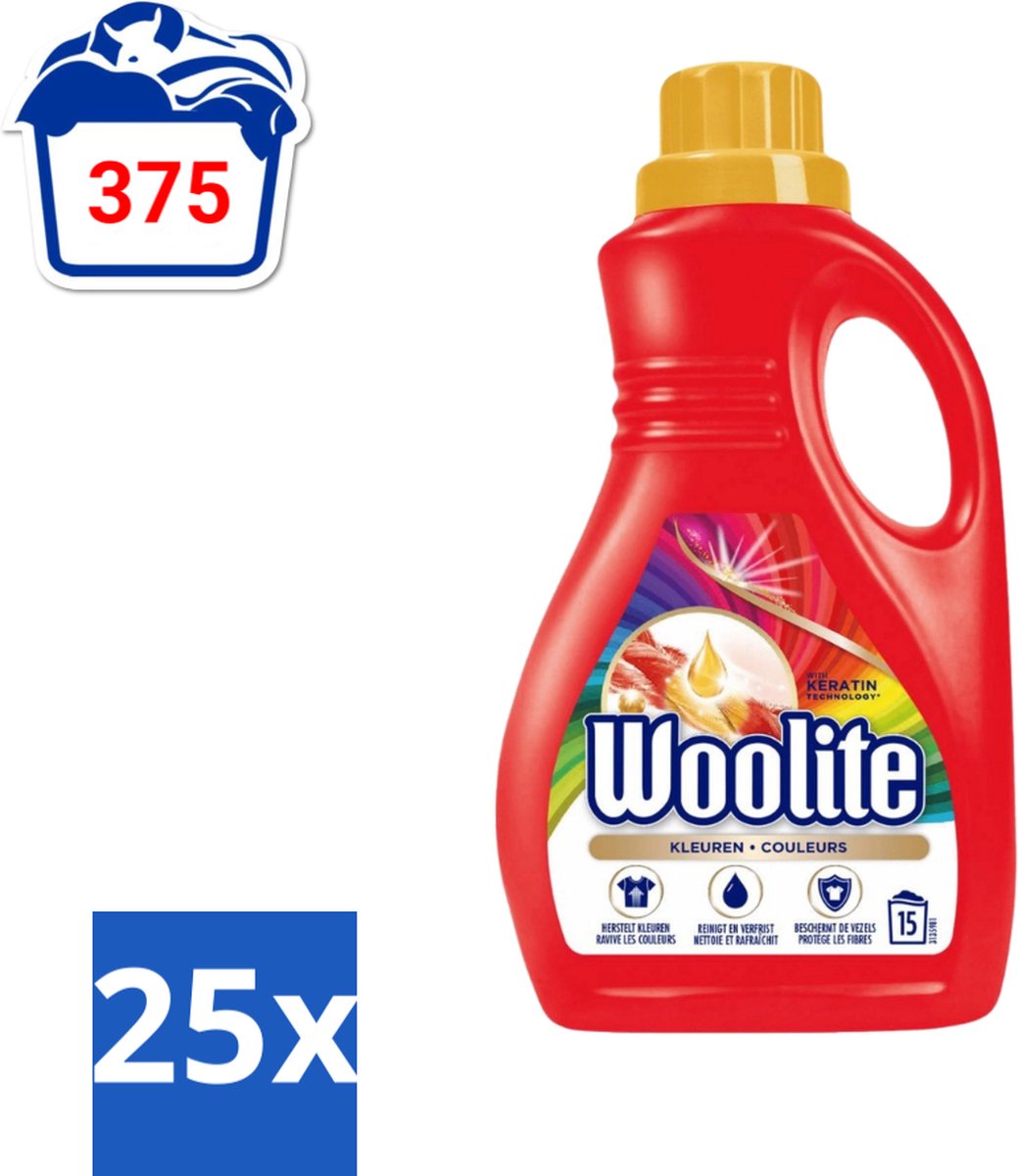 25 x Woolite Color - Vloeibaar Wasmiddel - Met Keratine - Gekleurde Was - 15 Wasbeurten - 0,9L - Gekleurde Was - Keratine Wasmiddel - Kleurbehoud - Wasmiddel Voor Gekleurde Stoffen - Wasmiddel Met Keratine