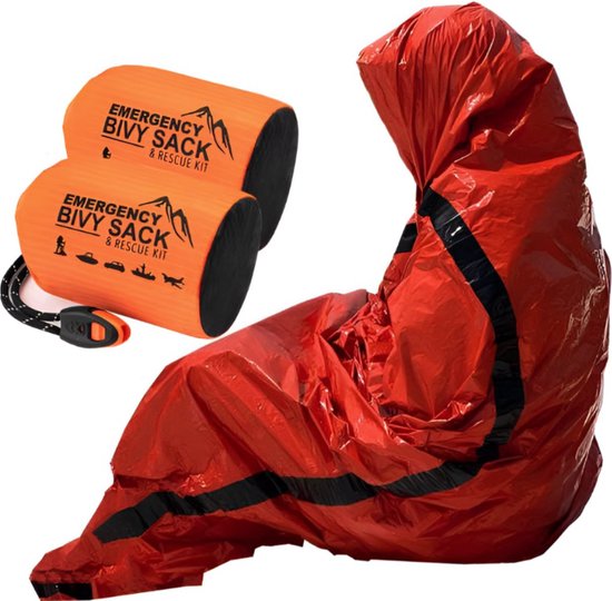 Noodslaapzak - Survival Bivakzak - Herbruikbaar - Noodpakket EHBO - Thermisch Warmte Reflecterend - Rode Kruis - Noodpakket - Overleving - Noodradio - Kamperen - Hiken - Waterdicht - Set van 2