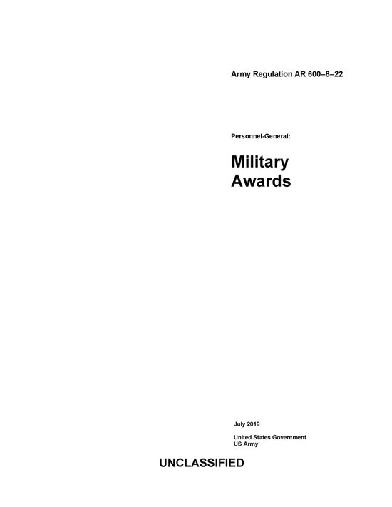 Army Regulation AR 600-8-22 Personnel-General: Military Awar ... - cover