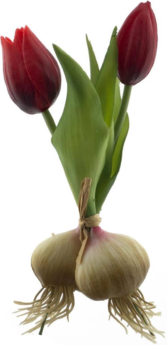 Kunst Tulpen met Bol x2 rood - 18 cm-Real Touch Tulpen -Kunstbloemen - Kunst Tulpen - Kunst Boeket - Tulp - Latex Bloem - Bruiloft