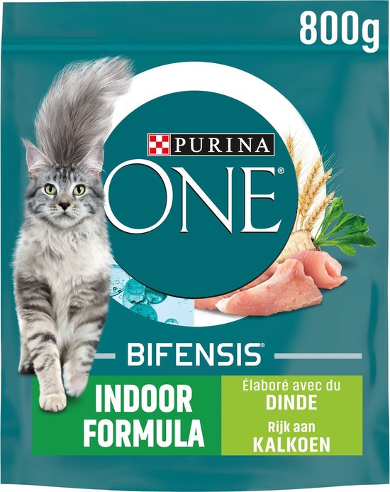 Purina ONE Bifensis Indoor Formule kattenvoer met kalkoen, 800g.