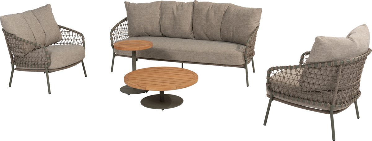 Jura stoel bank loungeset 5 delig rope teak olijf 4 Seasons Outdoor