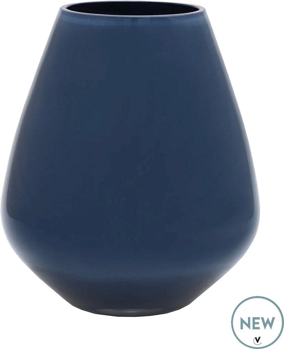 Vase The World Vaas Tasman | Small | Dark blue-grey - Blauw Grijs | Mondgeblazen glas | Ø18 x H20 cm