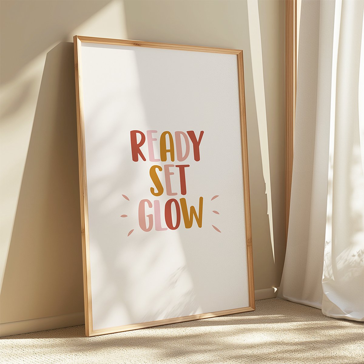 Poster ready set glow | Poster quote | Roze | Beige | Terracotta | Bruin | Geel