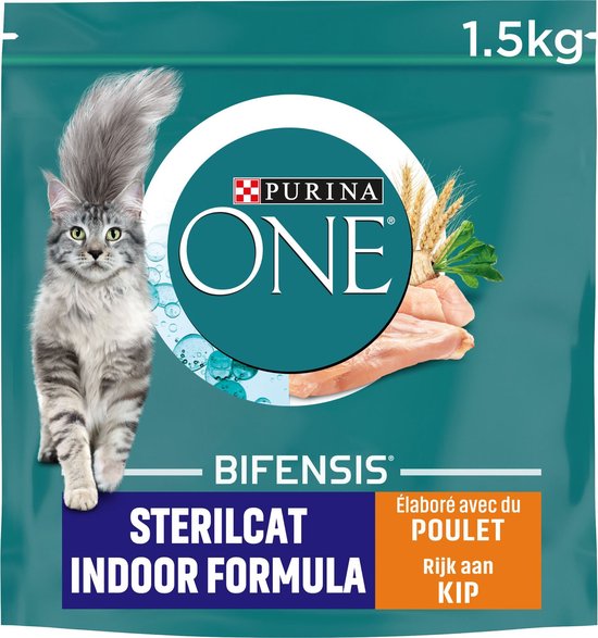 Purina One Sterilcat Indoor Formula kattenvoer met kip, 1.5kg.
