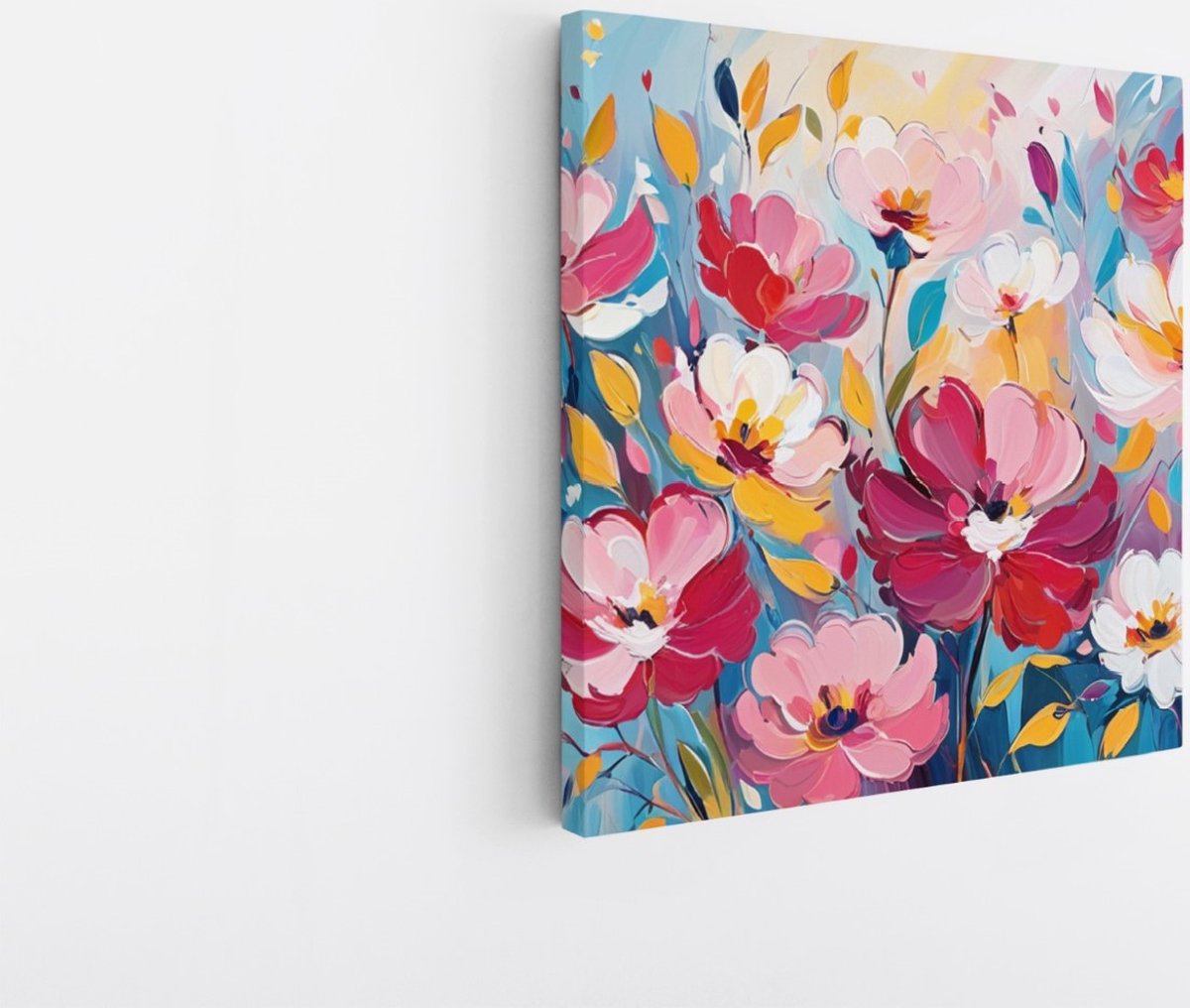 Saammp Canvas Schilderij - Abstract gekleurde Bloemen - Natuur - 100x100 - Foto op canvas - Wanddecoratie - Muurdecoratie Woonkamer - Kantoor Decoratie Multicolor