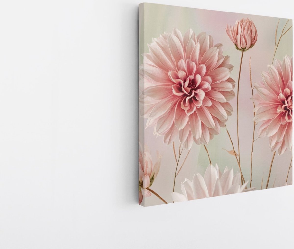 Saammp Canvas Schilderij - Roze Bloemen - Abstract - Natuur - 100x100 - Foto op canvas - Wanddecoratie - Muurdecoratie Woonkamer - Kantoor Decoratie Multicolor