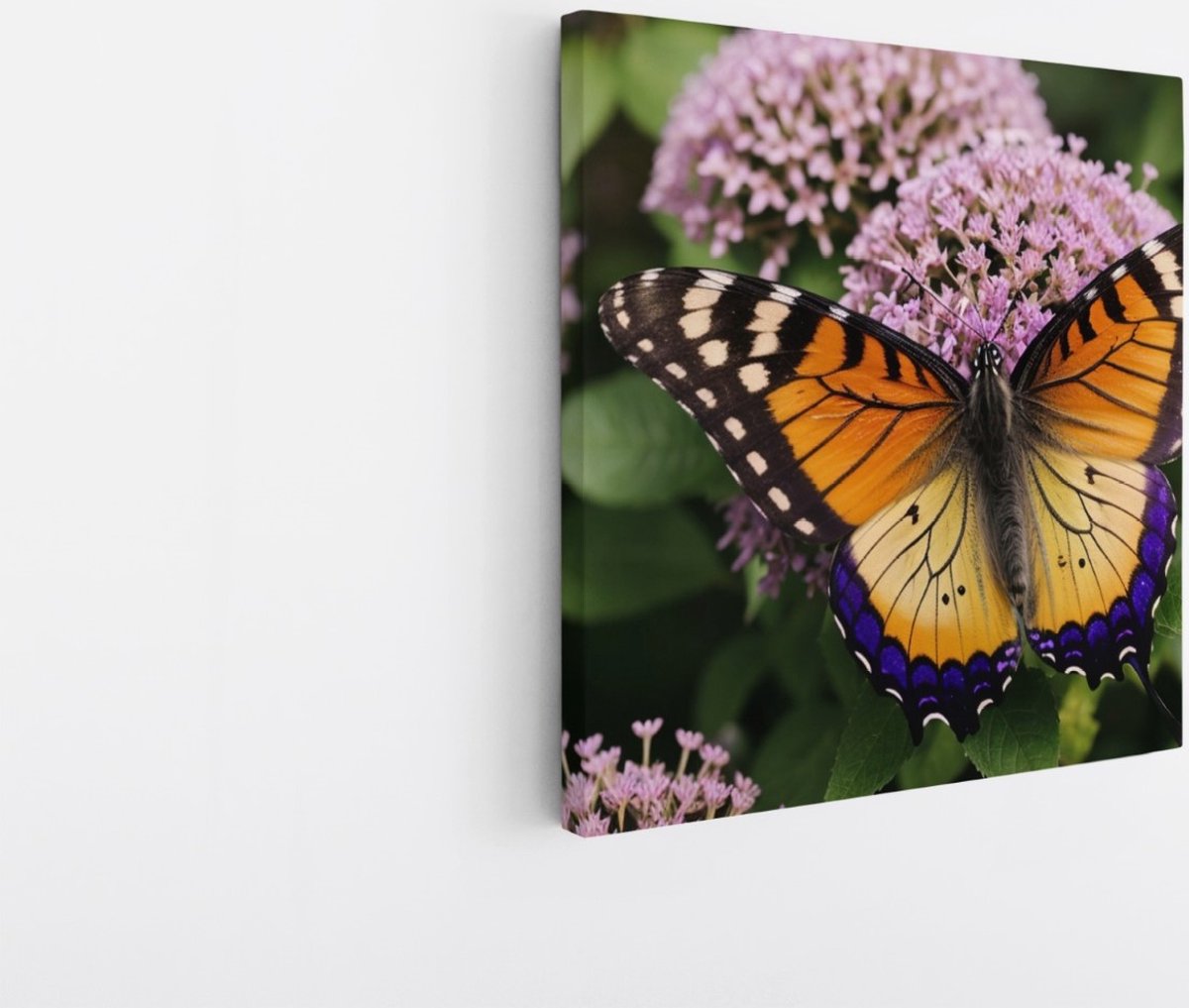 Saammp Canvas Schilderij - Roze bloemen - vlinder - Natuur - Dieren - 30x30 - Foto op canvas - Wanddecoratie - Muurdecoratie Woonkamer - Slaapkamer decoratie - Canvas Print Multicolor