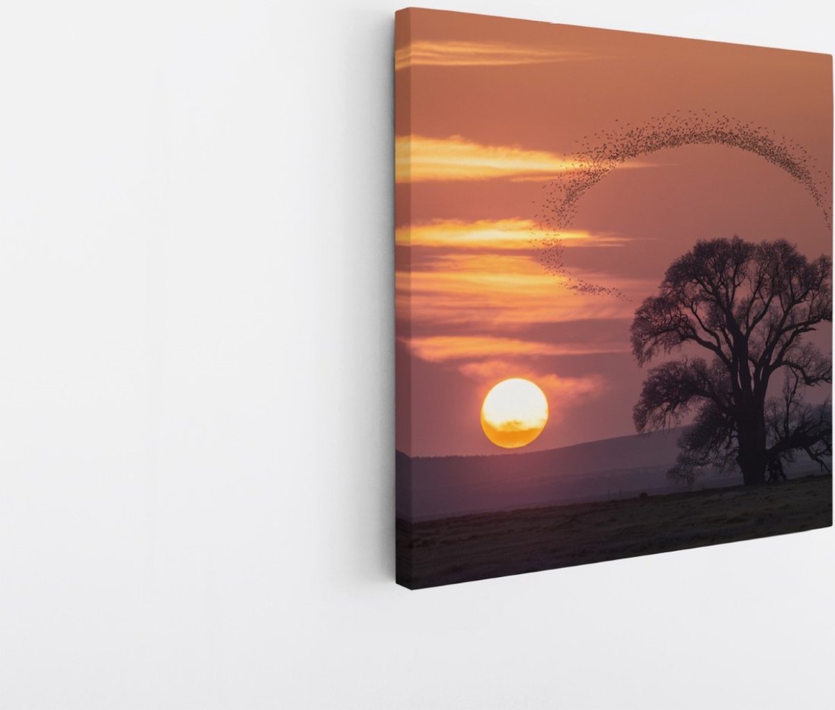 Saammp Canvas Schilderij - Vogels met zonsondergang - Dieren - Bloemen - 30x30 - Foto op canvas - Wanddecoratie - muurdecoratie Woonkamer - Slaapkamer decoratie - Canvas Print Multicolor