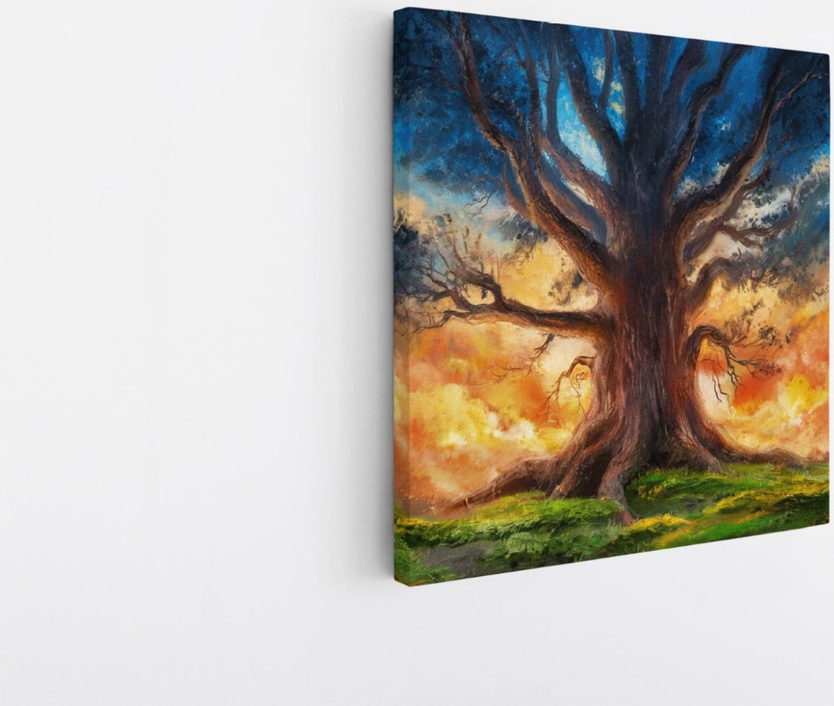 Saammp Canvas Schilderij - Grote Abstracte Boom - Natuur - 100x100 - Foto op canvas - Wanddecoratie - Muurdecoratie Woonkamer - Slaapkamer decoratie - Canvas Print Multicolor