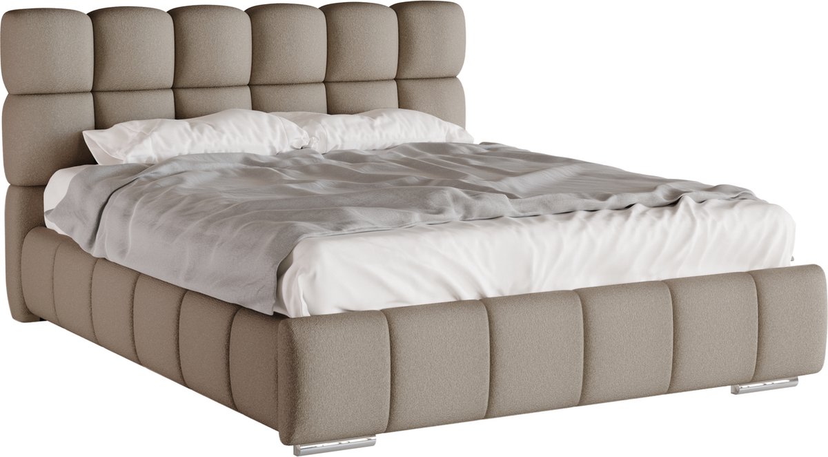 Homesy The Essence of Comfort Polsterbed Bliss 160 x 200 cm met opbergruimte, lattenbodem en Bonnel (h18cm)-veringmatras H3 Beige